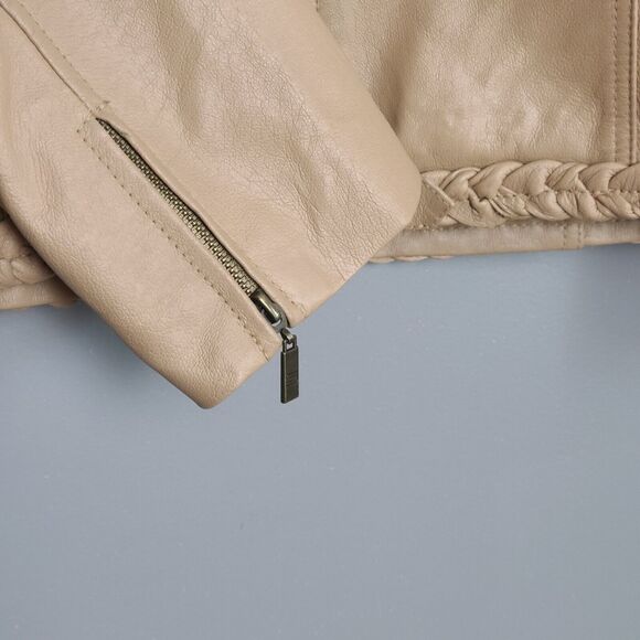 Pamela McCoy Collection Women's 100% Leather Tan Moto Biker Jacket Size L - Picture 4 of 11